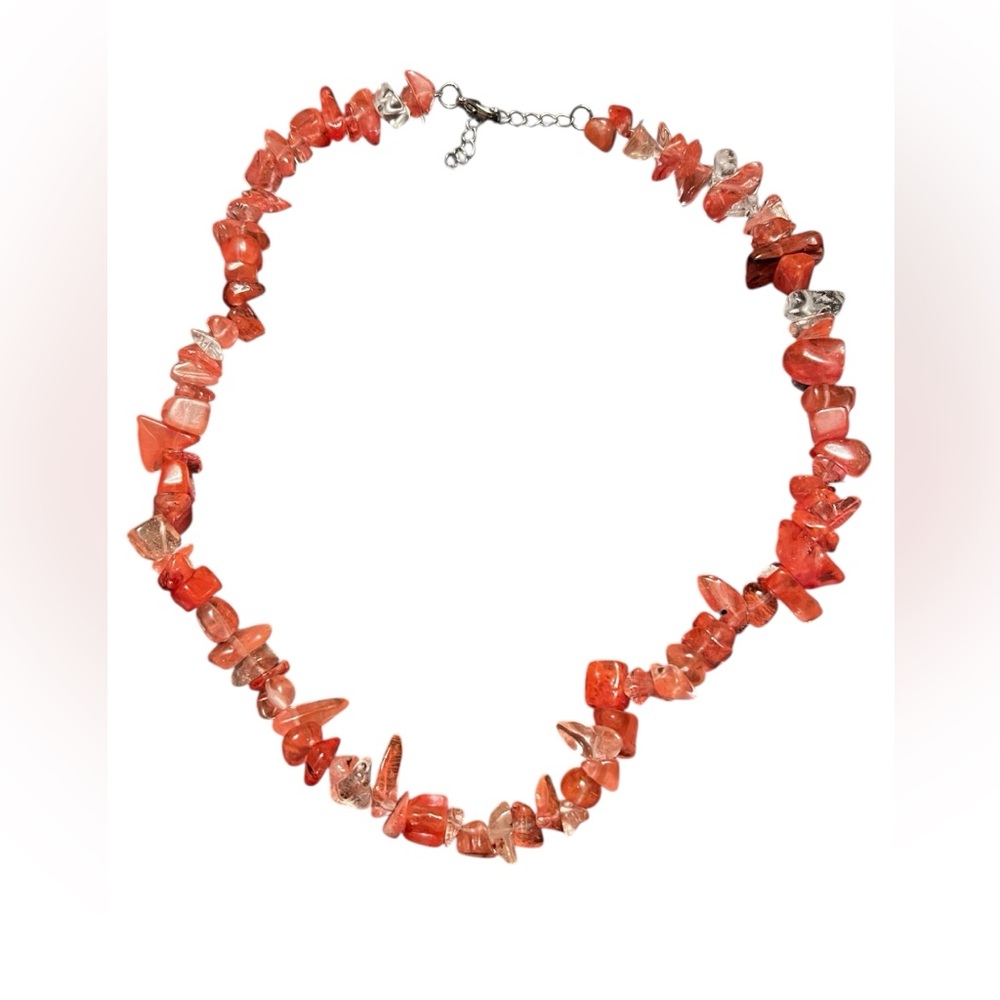 Vintage Handcrafted Cherry Quartz chips 18” Necklace.